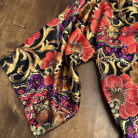 Vintage California Dynasty Robe Sleepwear Old Money Floral Gold Small Womens Red - Picture 4 of 9